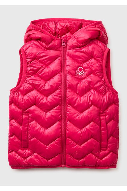 Girl's dark pink glittery logo embroidered hooded vest