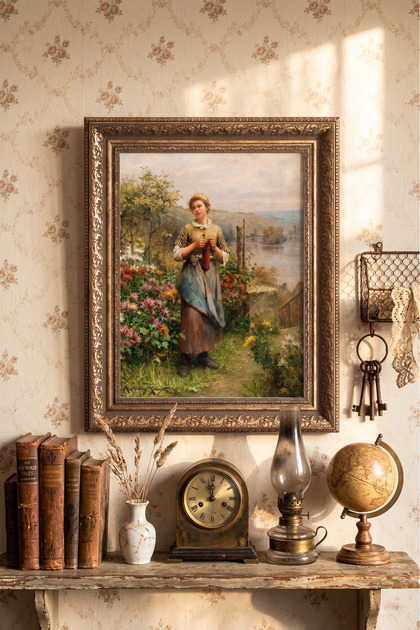 Knitted Young Woman - Vintage Patterned Frame - Thick Model