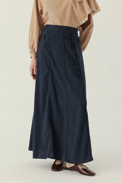 Sewing Detailed Skirt Navy Blue