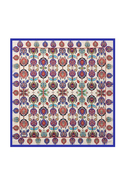 Cobalt blue Iznik Pattern Silk Scarf
