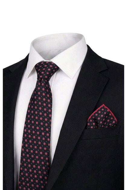 Set cravată din mătase cu model negru