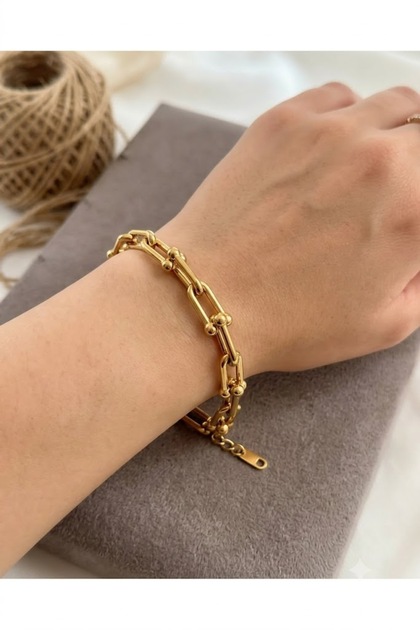 Steel Bracelet with U-Shaped Beads 316 L Steel 16+6 cm
