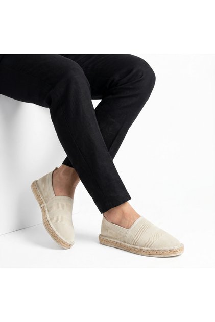 Men's Beige Handmade Straw Sole Comfortable Knitted Knitwear Sports Casual Espadrille Shoes Sneaker