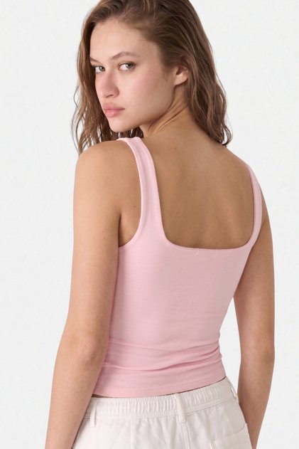 Kadın %95 Pamuk Kare Yaka Askılı Body - Pembe 2