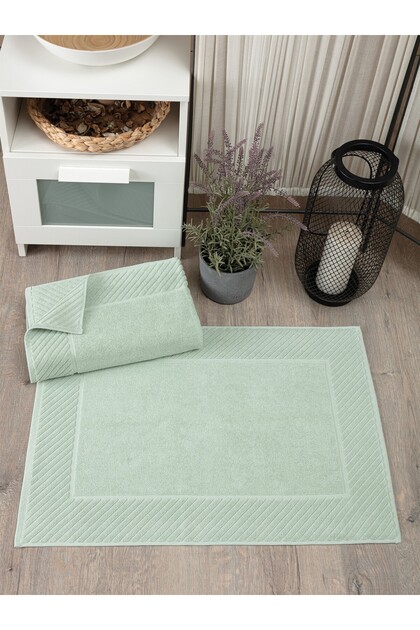 Set of 2 Diagonal Striped Foot Towels - 100% Cotton Towel Set - 50X70 cm - Green