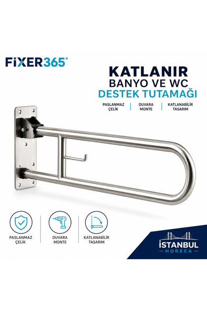 Yaşlı Hasta Engelli Paslanmaz Hareketli Mafsallı WC Kağıtlıklı Klozet Yanı Tutunma Barı Katlanır Banyo ve WC Destek Tutamağı
