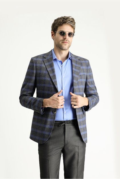 7 Drop Slim Fit Plaid Linen Blend Jacket