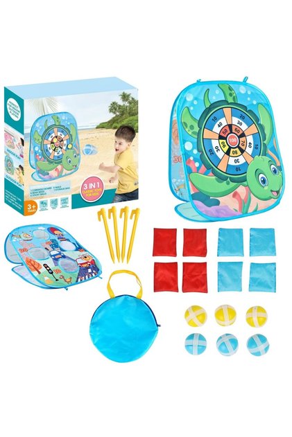 Tossing Game Board 2 in 1 for toddlers 19 Pcs Tossing game set includes Beanbags, Velcro balls, Ground nails and Storage bag perfect for gifts.