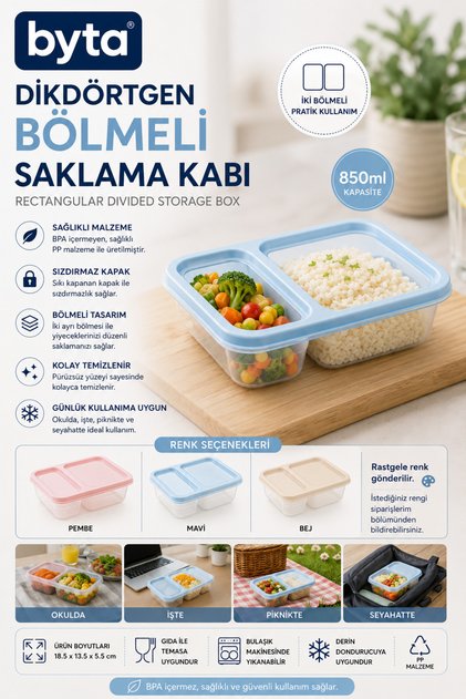 850 ml Two-Compartment Lunch Box – Leak-Proof Lid Lunch Box, Bpa-Free Mixed Color Shipment