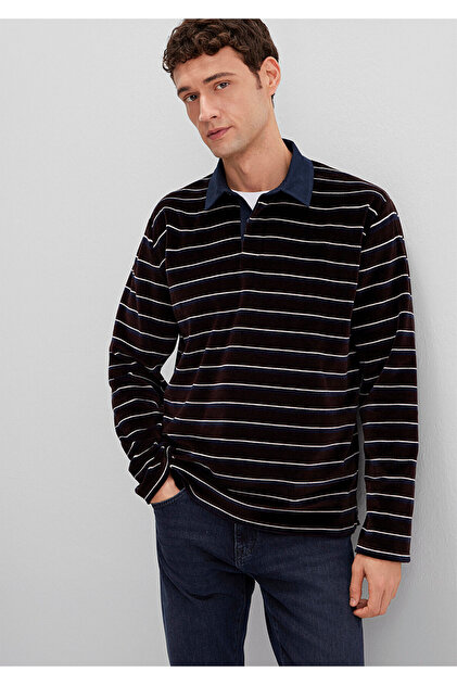 Mavi Çizgili Polo Yaka Kahverengi Erkek Sweatshirt M0S10470-89103