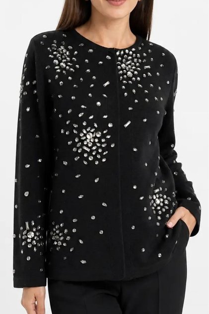 Serpme Crystal Stone Embroidered Detail Special Design Wool Knitted Jacket