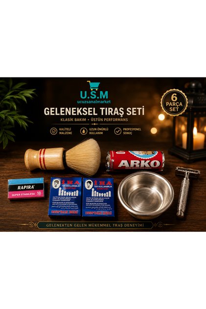 Yuma Manuel Tıraş Aleti - Geleneksel Tıraş Makinesi 6 Parça Tıraş Seti