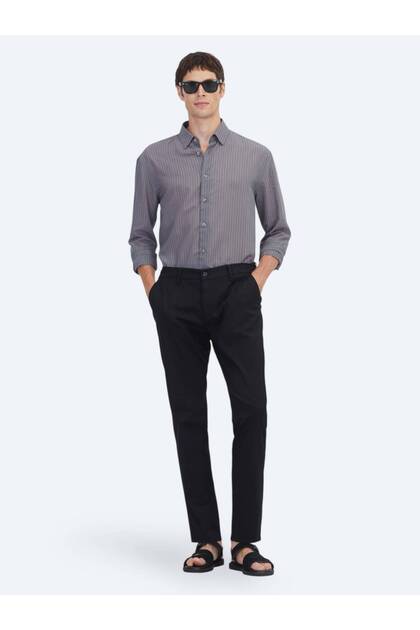 Black Woven Jogging Fit Casual Cotton Blended Pants