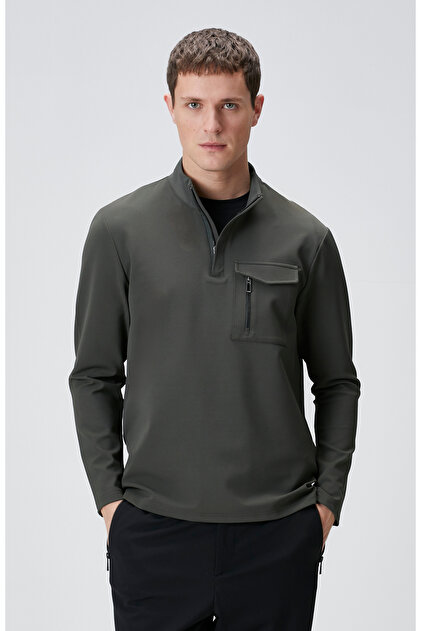 N-Tech Haki Göğüs Cep Detaylı Sweatshirt