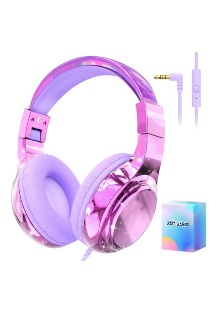 LightPurple with Box Kids Headphones Wired for School 85/94dB Volume Limiter Foldable Stereo Sound H