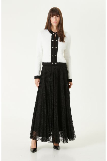 Siyah Piliseli Dantel Maxi Etek