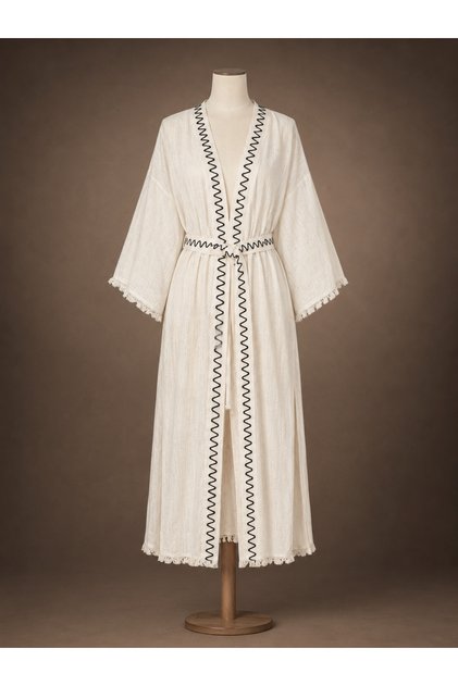 Handmade Embroidered Women's Beach Kaftan, 60% Linen, 40% Cotton, Breathable, Quick-Drying Summer Pareo