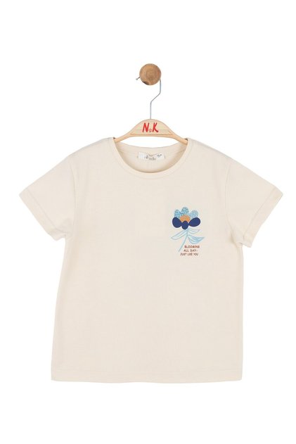 Nk girl's short sleeve front and back printed t-shirt 4-8 years cream