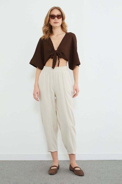 Elastic Waist Ribbed Stitched Shalwar Trousers