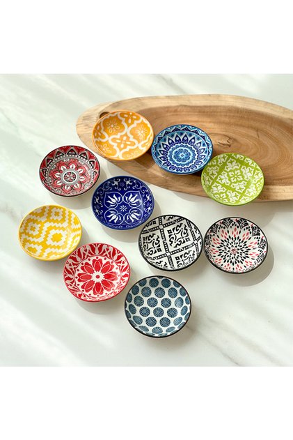 Ten Dishes 6/10 Pieces of Ceramic Condiment Dishes, Bohemian Plates, Sauce Dishes, Household Soy Sau