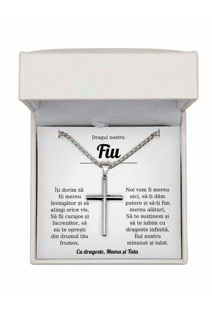 Colier Pandantiv Cruce cu Pandantiv Cruce pentru Fiu de Ziua lui -, Cutie Cadou Inclusa, Argintiu, Lungime: 60cm
