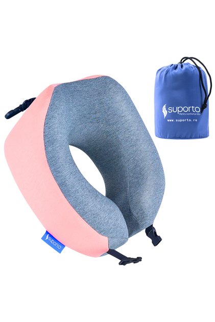 Pernă de călătorie din spumă cu memorie Travel Companion, accesoriu de călătorie pentru drumuri lungi, roz