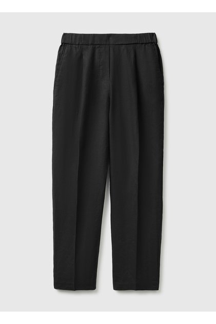 Women's Black 100% Linen Carrot Cut Trousers