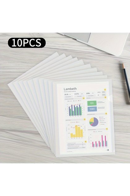 Clear 10 Pcs L-shaped Folder Plastic PP Transparent Single-Page Folder A4 Two-Page Set Office Docume