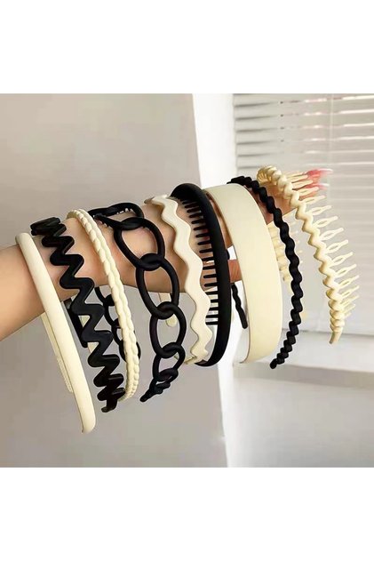 3 black white 9Pcs/Set Non-slip Hair Band Hoop for Women Men Frosted Face Wash Headband Multi-style