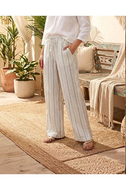 High-Waisted Striped Linen-Blend Wide-Leg Pants | Breezy Summer Drawstring Trousers