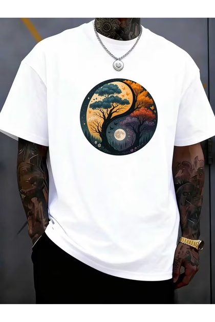 Men's Plus Size Tree of Life Printed Oversize T-Shirt Loose Fit