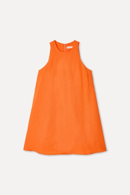 Women's Orange A-Form Sleeveless Linen Mini Dress