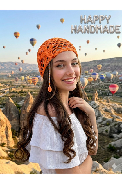 Viral Kroşe Şapka/Cotton File Bere/Yazlık Turuncu Şapka/Organik Özel Tasarım/Plaj/Tatil/hediyelik