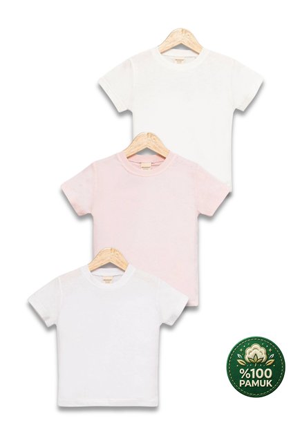 Children's 3-Piece T-Shirt Set White Pink Ecru 100% Cotton Basic Short Sleeve Girls Boys Summer T-Shirt