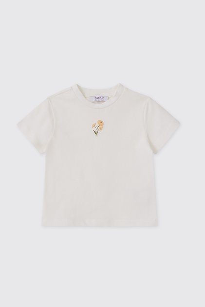 Baby Girl Floral Embroidered Ecru T-Shirt