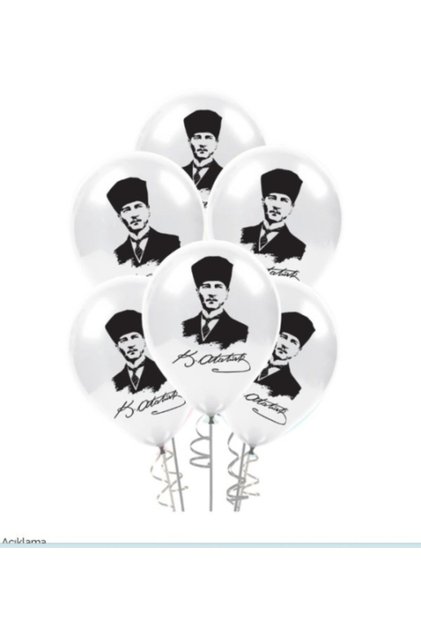 Ataturk Patterned Atalı Double-Sided Printed Balloon 32 cm Black and White Color 10 Pieces