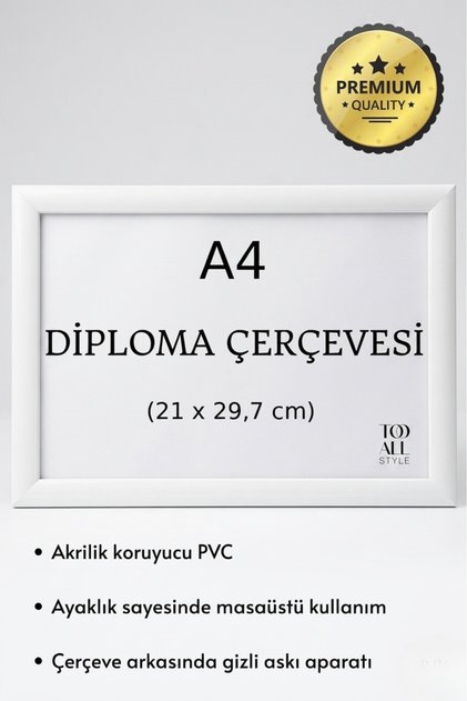 A4 Belge Uyumlu Ayaklı Diploma Çerçevesi Dekoratif Fotoğraf ve Resim İçin Şık Anı Çerçevesi