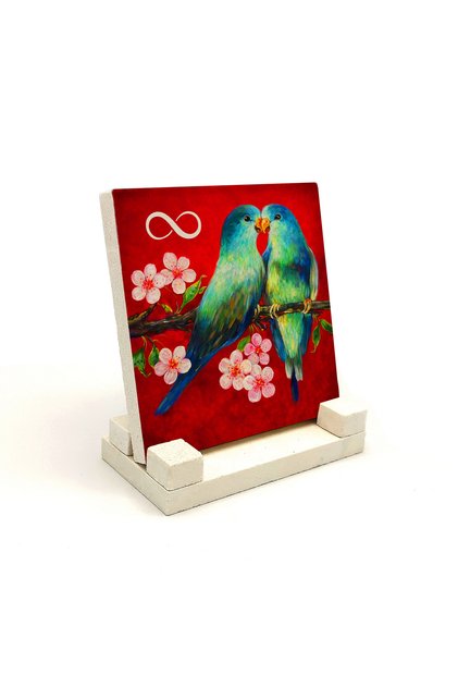 Birds Printed Stone Tabletop Decoration 10X10 1G-2Birds