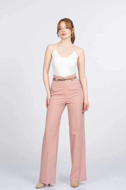 Women's Summer Powder Meliora Belted High Waist Fabric Trousers Stylish Casual Comfortable 30379
