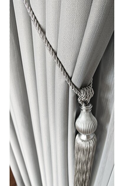 Linen Textured Light Gray Panel Background Curtain Luxury Heavy Weight Single Panel 1/3 Sik Pi̇le Solid Color