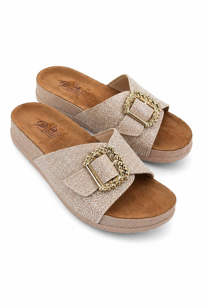 Women's Gold Buckle Slippers – Comfortable Sole, Casual and Stylish Summer Slippers