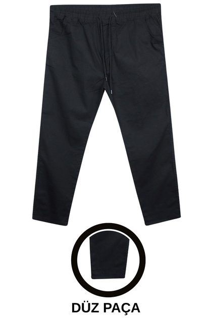 Straight-Leg Lace-Up Gabardine Trousers in Black, Suitable for Men with Battal Size between 100-156 Kilograms