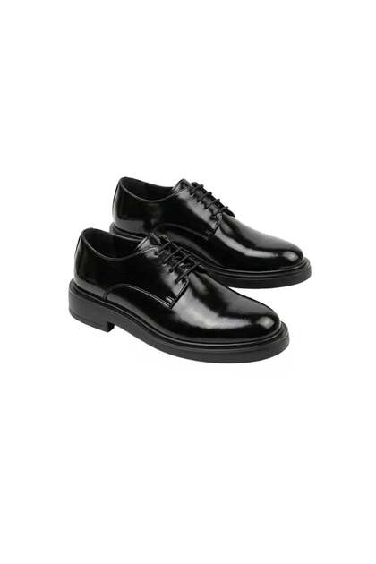 Italian Style Internal and External Natural Laced Patent Leather Men's Shoes Black T15205-01