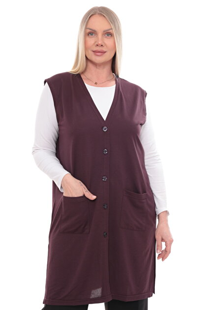 Women's Buttoned Pocketed V-Neck Casual Summer Combed Cotton Mother Long Vest