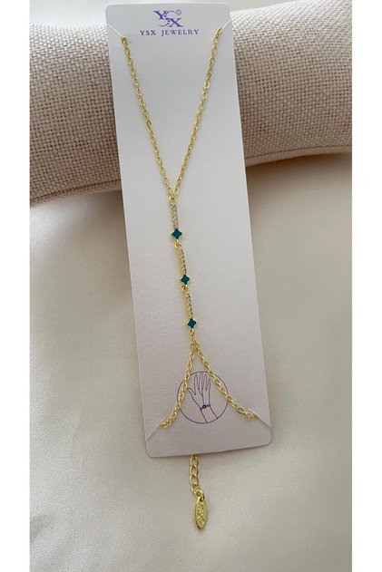Women's Gold Color Zircon Stone Green Clover Figured Shahmeran Bracelet with Adjustable Chain Stylish and Elegant