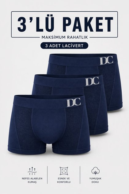 Men's Boxer 3-Pack Daily Comfort Micro Perforated Breathable Seamless Flexible Navy Blue Set