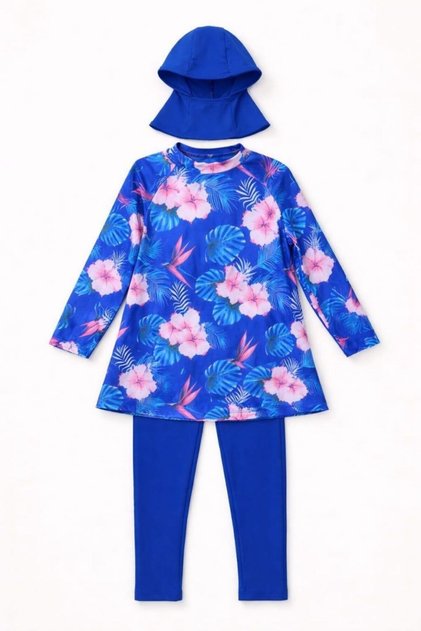 Girl's Hijab Swimsuit 3-Piece Set (Top + Leggings + Cap)