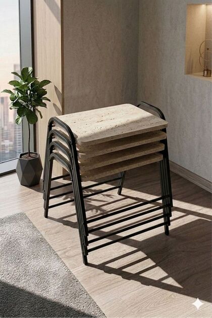 4'LÜ TEPSİ MODEL SİYAH-TRAVERTEN MODERN SEHPA