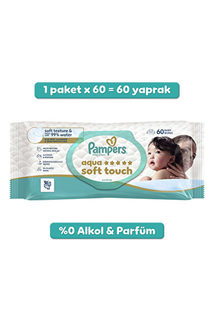 pampers1様 Prima Pampers Aqua Soft Touch Bebek Islak Havlu 1 Paket 60 Yaprak