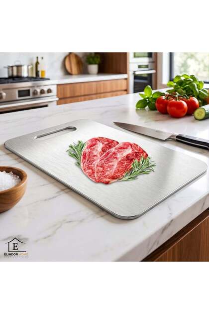 ® Tocător din oțel inoxidabil 201 cu mâner, design subțire, 30 × 20 × 0.1 cm, argintiu